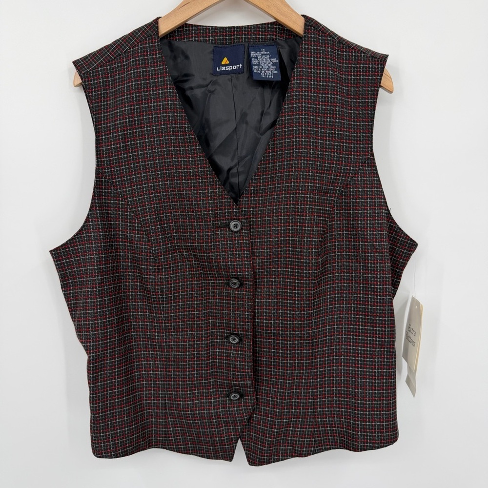 NWT Vtg 90’s LizSport Tweed All About It Plaid V-Neck Button-Up Vest